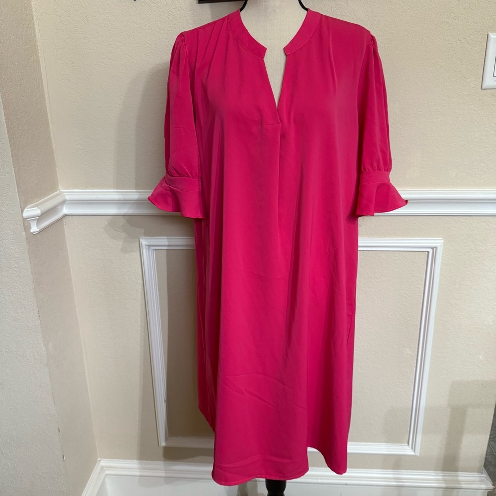 Elegant Hot Pink Dress with Ruffle Sleeve Detail.  Never Worn!